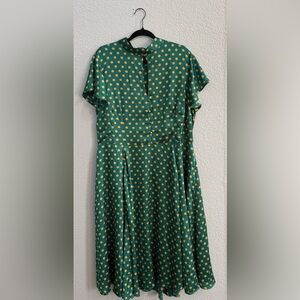 NWOT Unique Vintage Baltimore Swing Dress Green and Yellow Polka Dot Dress - 2X